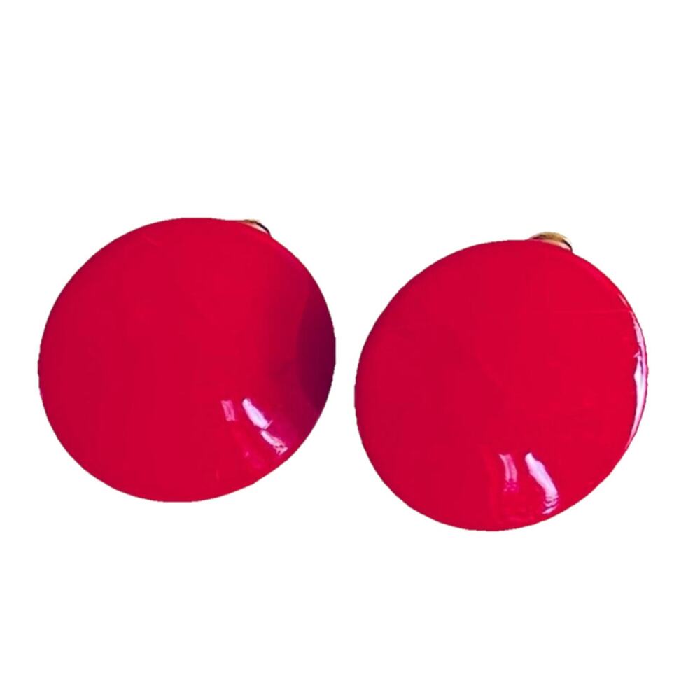 Vtg Red Mid-Century Modern Round Disc Screw-back Clip-on Earrings Dot Geometric